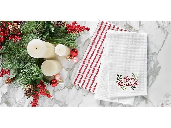 Merry Christmas Holly Branches Embroidered Hand Towel