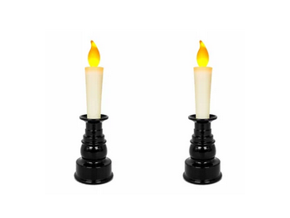 2Pk Battery-Operated Push LED Fake-Flame Taper Candle w Base