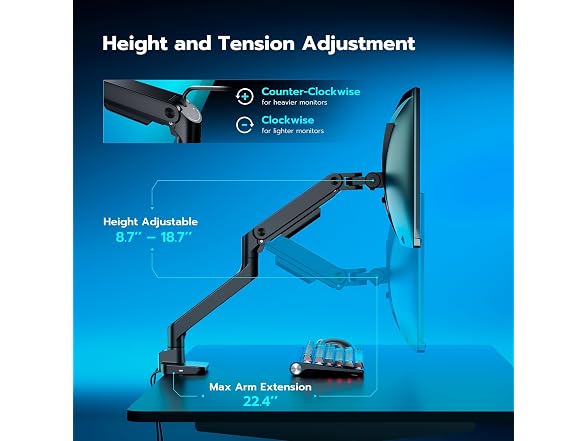 ARES WING 17" to 49" Ultrawide Monitor Arm with USB