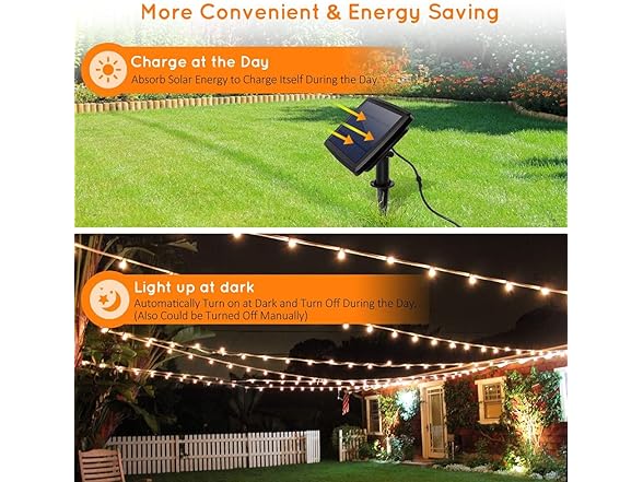 Yochoice Outdoor Solar S14 String Lights 48FT