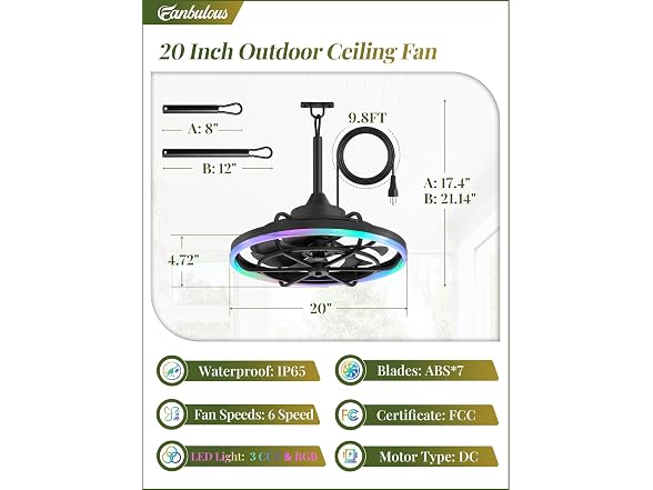 Fanbulous 20" Outdoor RGB Ceiling Fan