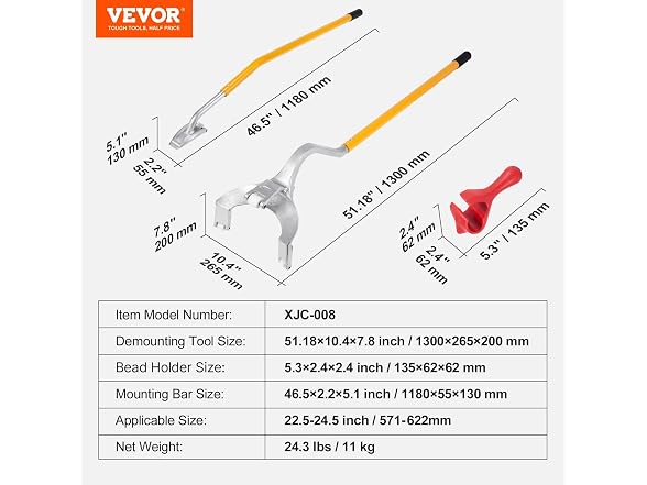 Steel Tire Mount Demount Tool 22.5" to 24.5"