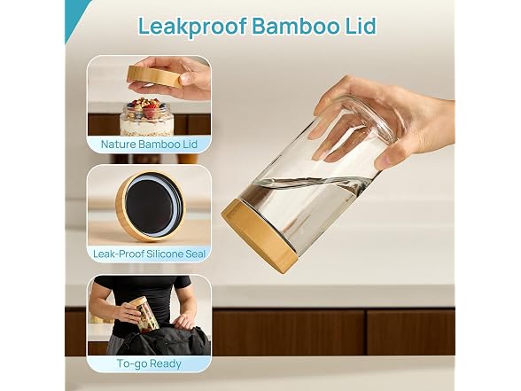 Vtopmart 4 Pack 24oz Glass Oats Containers W/ Bamboo Lids