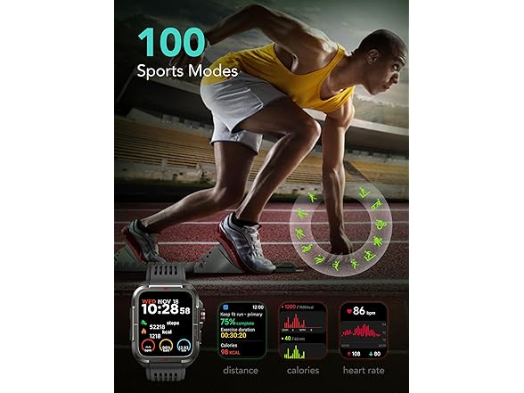 SKG 1.8" Men's Military Smartwatch for Android & iPhone with Alexa Built-in