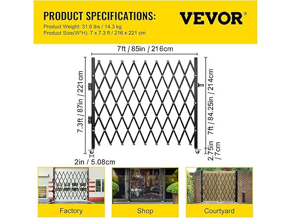 VEVOR Single Folding Security Gate, 7 ft H x 7 ft W