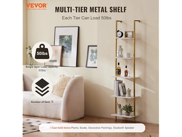 Ladder Shelf, 5-Tier Bookshelf 15.6x11.8in, Open