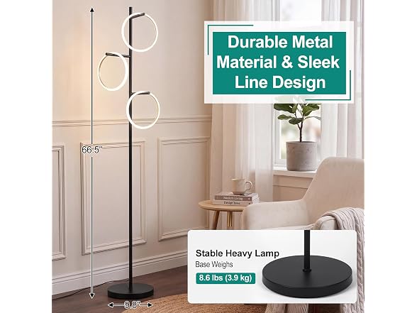 Bairth Black Floor Lamp with 3 Lights