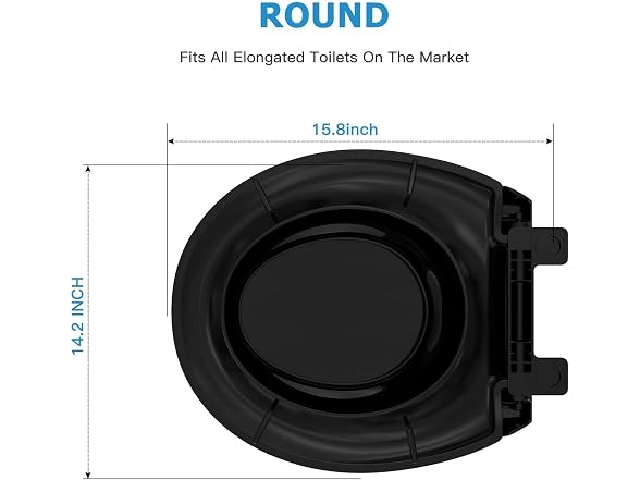 Takywep Toilet Seat Round Flat Toilet, Black