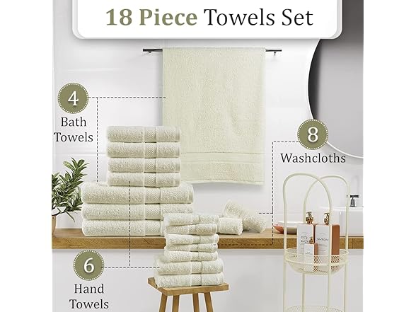 18 Piece Towel Set, 600GSM, Charcoal