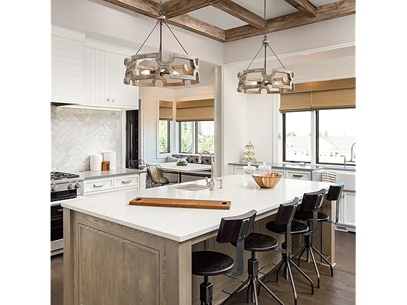 KSANA Farmhouse Chandelier, Wood Drum 19.5” X 21”