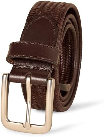 Amazon Essentials Men's Tubular Stretch Weave Belt, Brown, 34