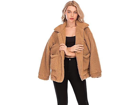 YYW Women (XL) Jackets Casual Fleece Fuzzy Coat