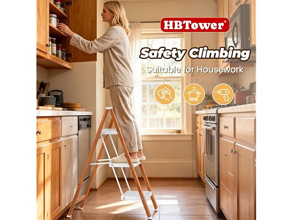 HBTower 3-Step Aluminum Folding Ladder