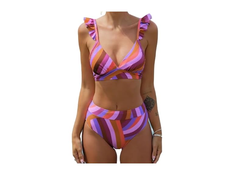 CUPSHE 2 PC Shoulder Ruffle Swimsuit