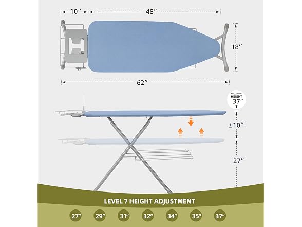 Ironing Board 48" x 18" with Iron Holder, Adjustable