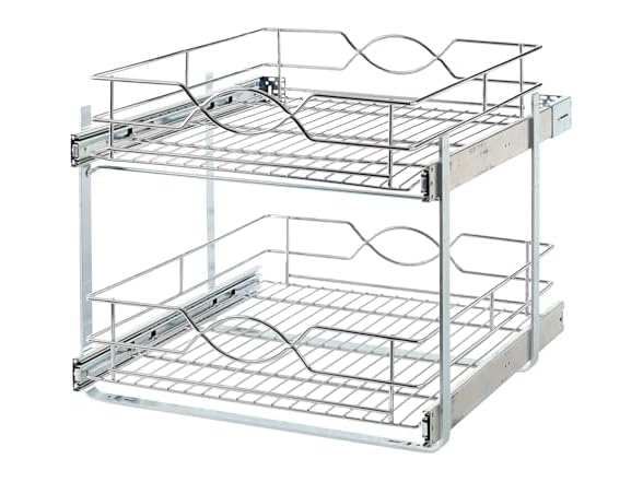 Double-Tier Wire Pull Out Kitchen and Bath Storage Basket