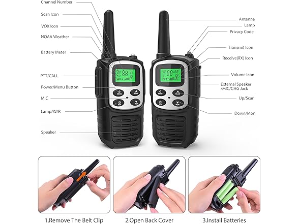 (4 PACK) Fvamom Rechargeable Walkies Talkies with 22 Channels