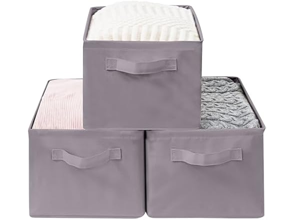 Storage Basket Bins with Metal Frame 3-Pack, Gray