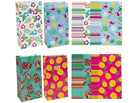 Fun Express Luau Treat Bags with Stickers Assortment May Vary
