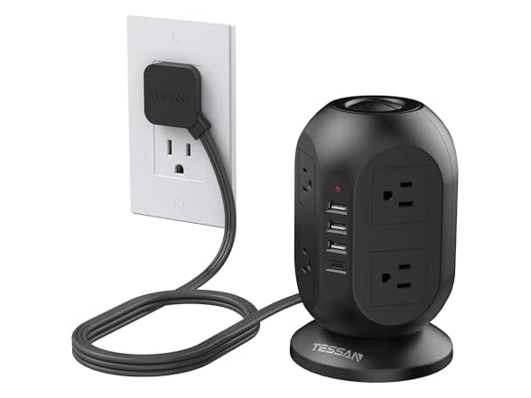 TESSAN Power Tower 10ft Cord (8 Outlets, 4 USB)