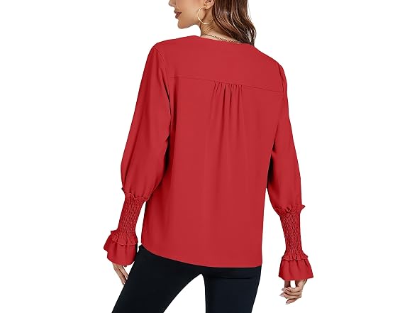 Lyaner Women (L) V Neck Shirred Bell Long Top