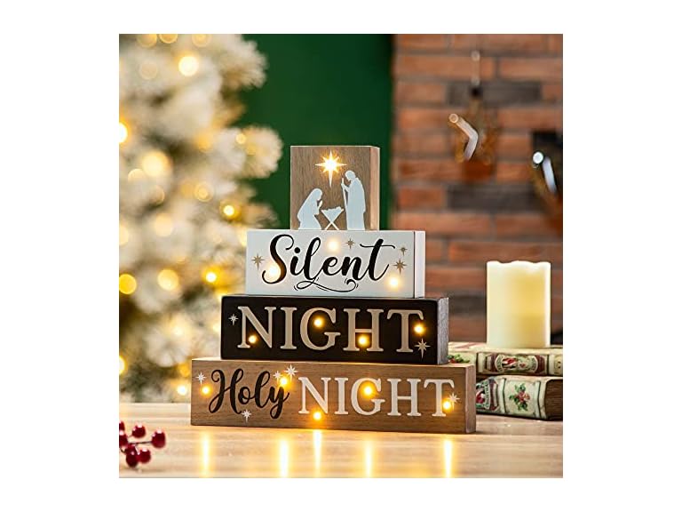 Glitzhome Christmas Table Decor Wooden S