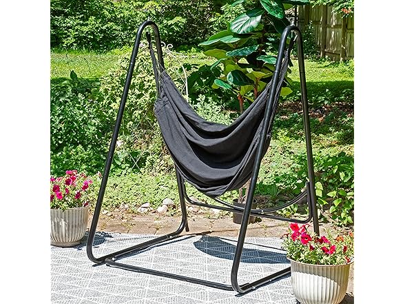 Sunnydaze Patio Hammock Chair with Stand- Black