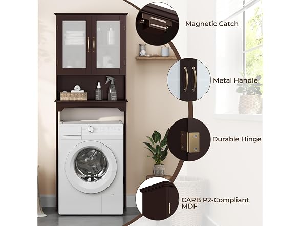 Yaheetech Over the Toilet Storage Cabinet with Glass Doors