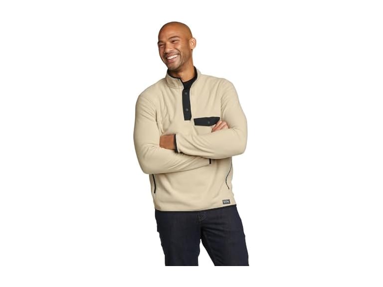 Eddie Bauer Men's Chutes Mock Neck Fleece, Ecru, Large