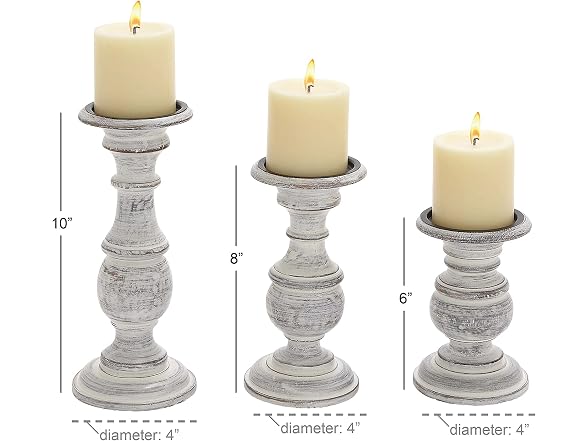 Set of 3 Candlestick Holder 10", 8", 6”H, White