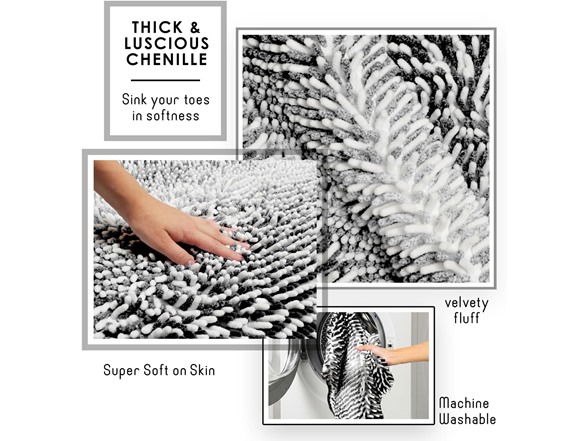 Hearth & Harbor Bathroom Rugs, Chenille- Ombre Black