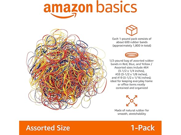 Amazon Basics Assorted Size and Color Rubber Bands