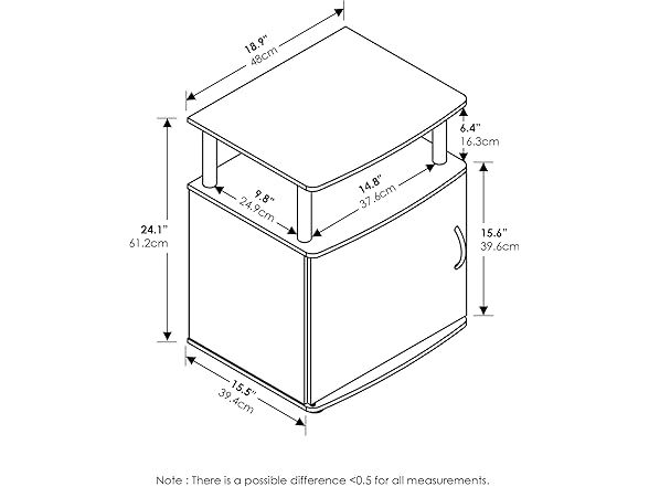 Furinno Jaya End Side Sofa Table/Nightstand with Door, 2PK