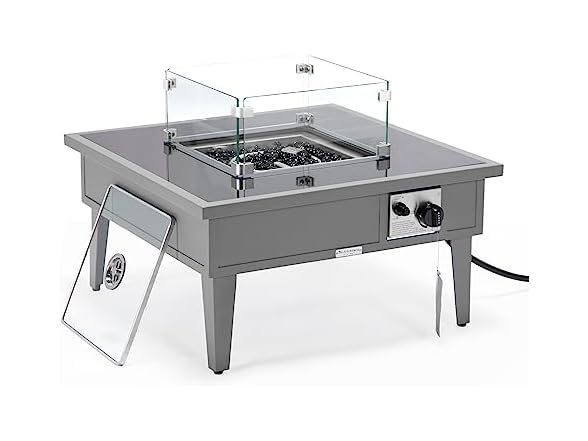 LeisureMod Walbrooke Modern Outdoor Square Fire Pit Table Grey
