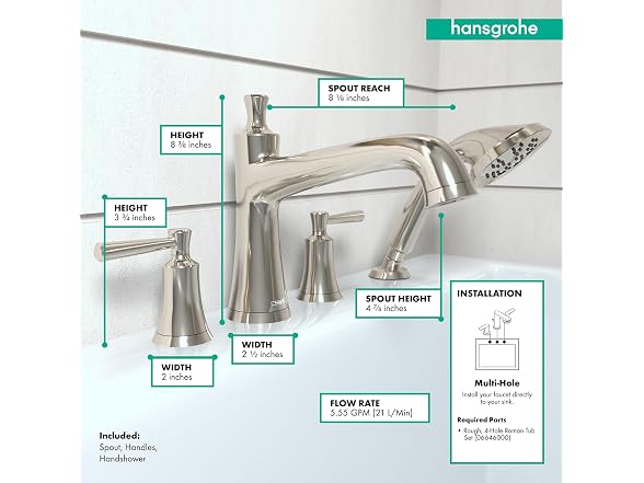 hansgrohe Joleena Transitional 2-Handle 22" Roman Tub Filler