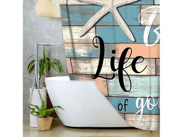 JAWO Beach Theme Stall Shower Curtain, Rustic