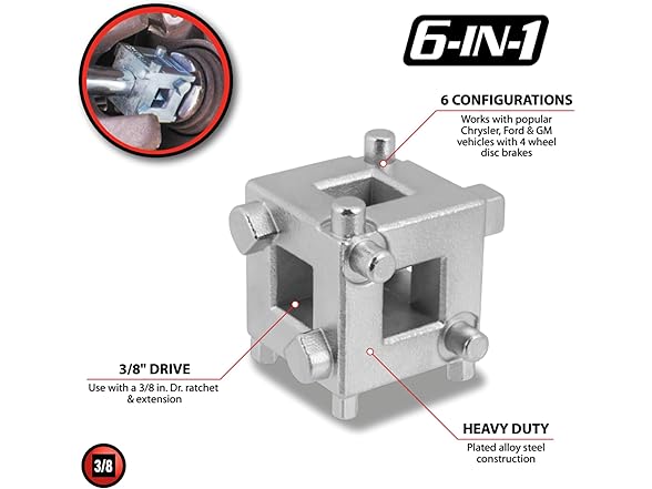 Performance Tool 3/8" Drive Disc Brake Piston Tool