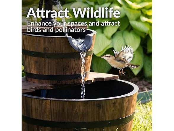 Sunnydaze 2-Tier Wood Barrel Water Fountain - 23-Inch