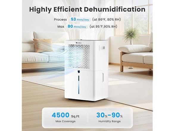 Candy 4500 Sq.Ft Dehumidifier for Basement, 80 Pt