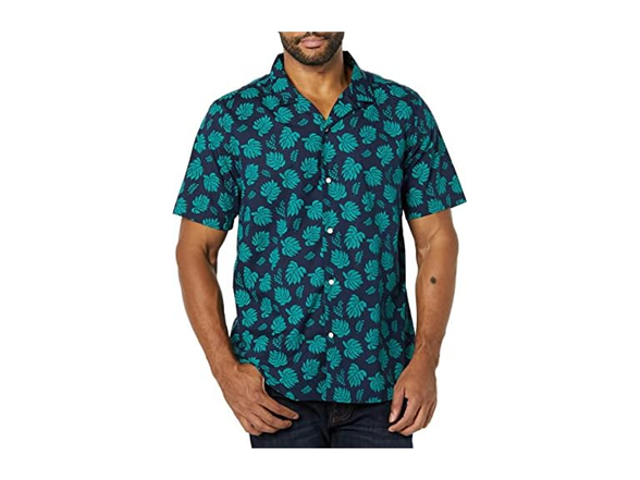 Navy Teal Green Palm Leaf Print