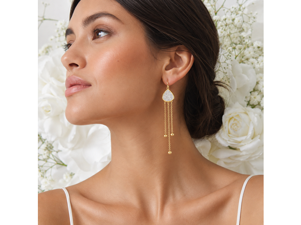 18K Gold CZ Teardrop Chain Earrings