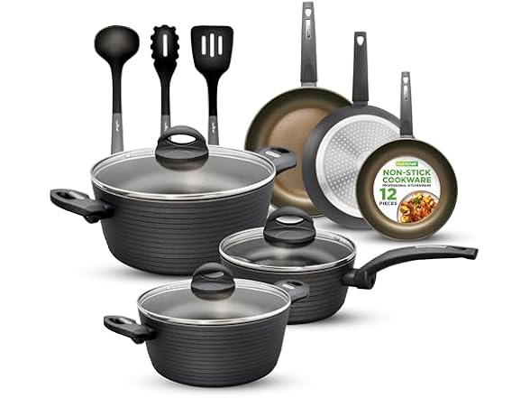 NutriChef Metallic Ridge Line Nonstick Cooking Set