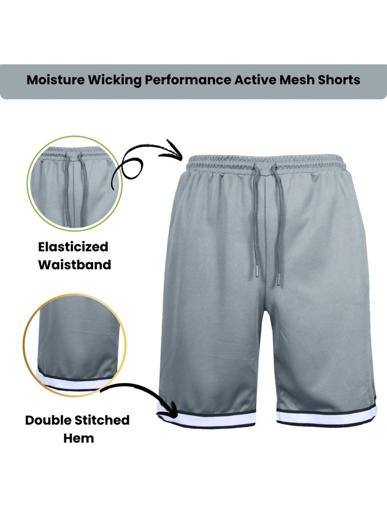 5Pk Mens Performance Mesh Shorts (S-3XL) - Gallery 9