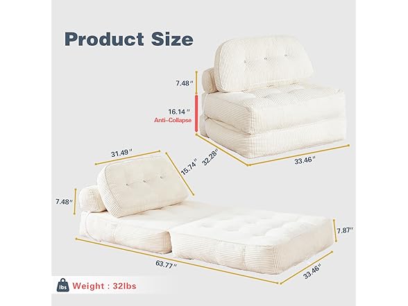 NESLAKO White Folding Sofa Bed