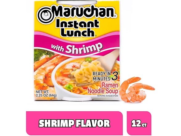 12PK Maruchan Instant Lunch Ramen Noodles, Shrimp