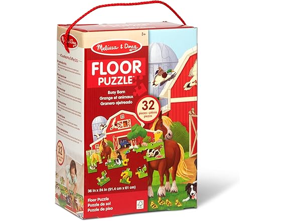 Melissa & Doug Busy Barn Shaped Jumbo Floor Puzzle, 32-Piece