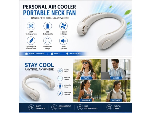 Portable USB Rechargeable Neck Fan
