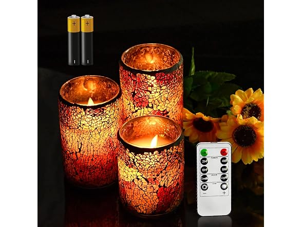AGLARY 5”Battery Operated Mosaic Glass Flameless C