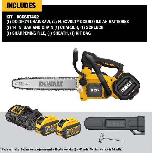 DEWALT DCCS674X2 FLEXVOLT 60V MAX 14in Chainsaw Kit - Gallery 7