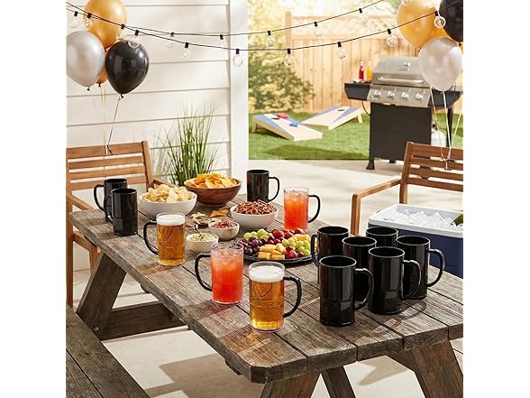 Fun Express 14 oz. Black Reusable Plastic Mugs - 12 Piece